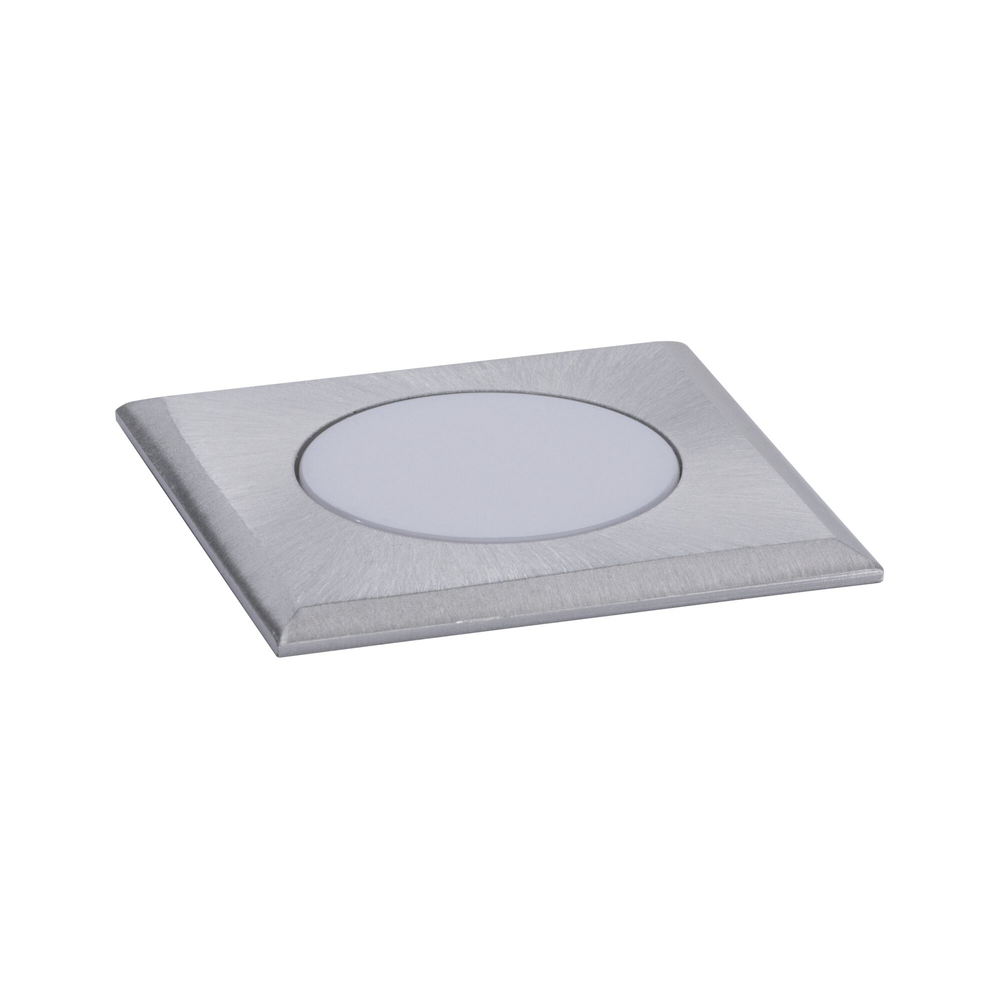 Quadratischer LED-Einbaustrahler aus gebürstetem Aluminium in Silber für moderne Beleuchtung