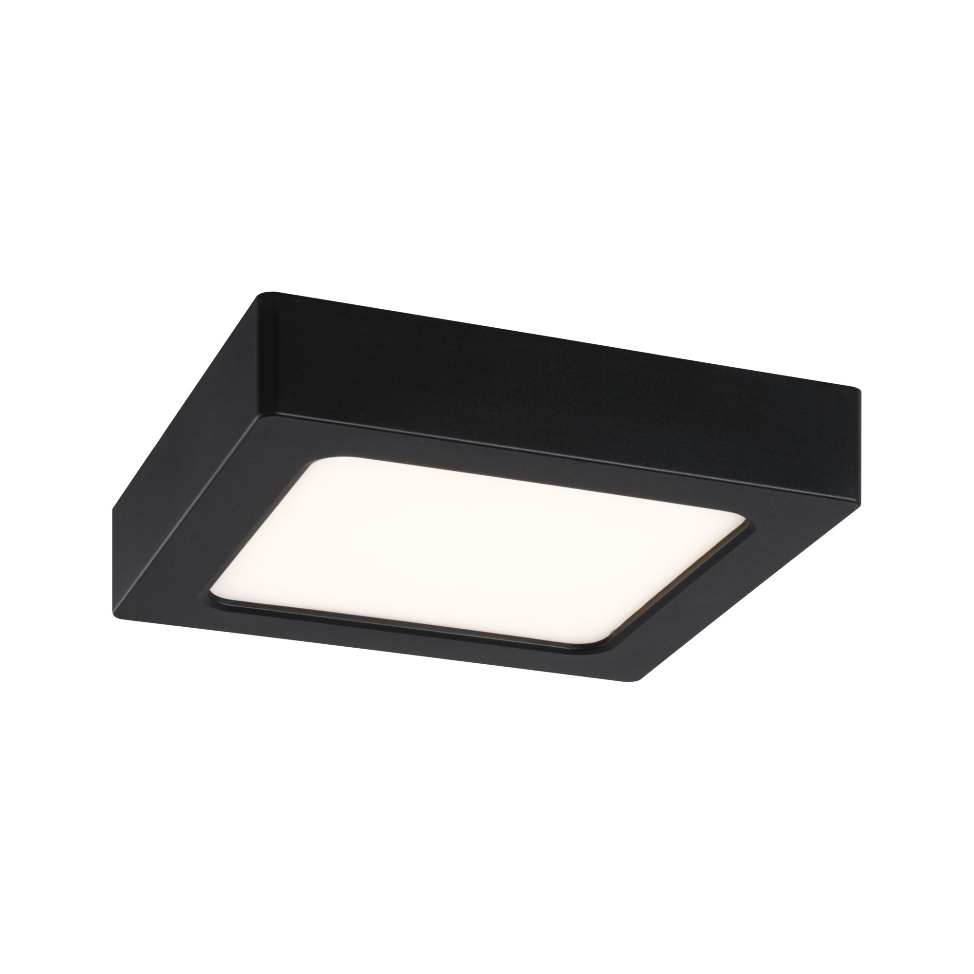 Schwarze quadratische LED-Deckenleuchte mit weißem Diffusor aus Kunststoff für moderne Innenräume