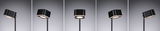 Lampadaire LED noir moderne avec tête carrée et interrupteur tactile pour espaces de vie.