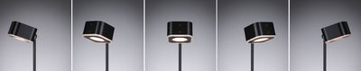 Lampadaire LED noir moderne avec tête carrée et interrupteur tactile pour espaces de vie.
