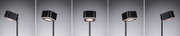 Modern black LED floor lamp with square light head and touch switch for living spaces.