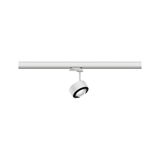 Moderner weißer LED-Spot aus Metall an Schienensystem für flexible Innenbeleuchtung