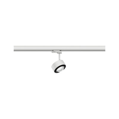 Moderner weißer LED-Spot aus Metall an Schienensystem für flexible Innenbeleuchtung
