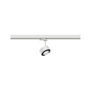 White metal LED spotlight on track system for flexible room lighting solutions