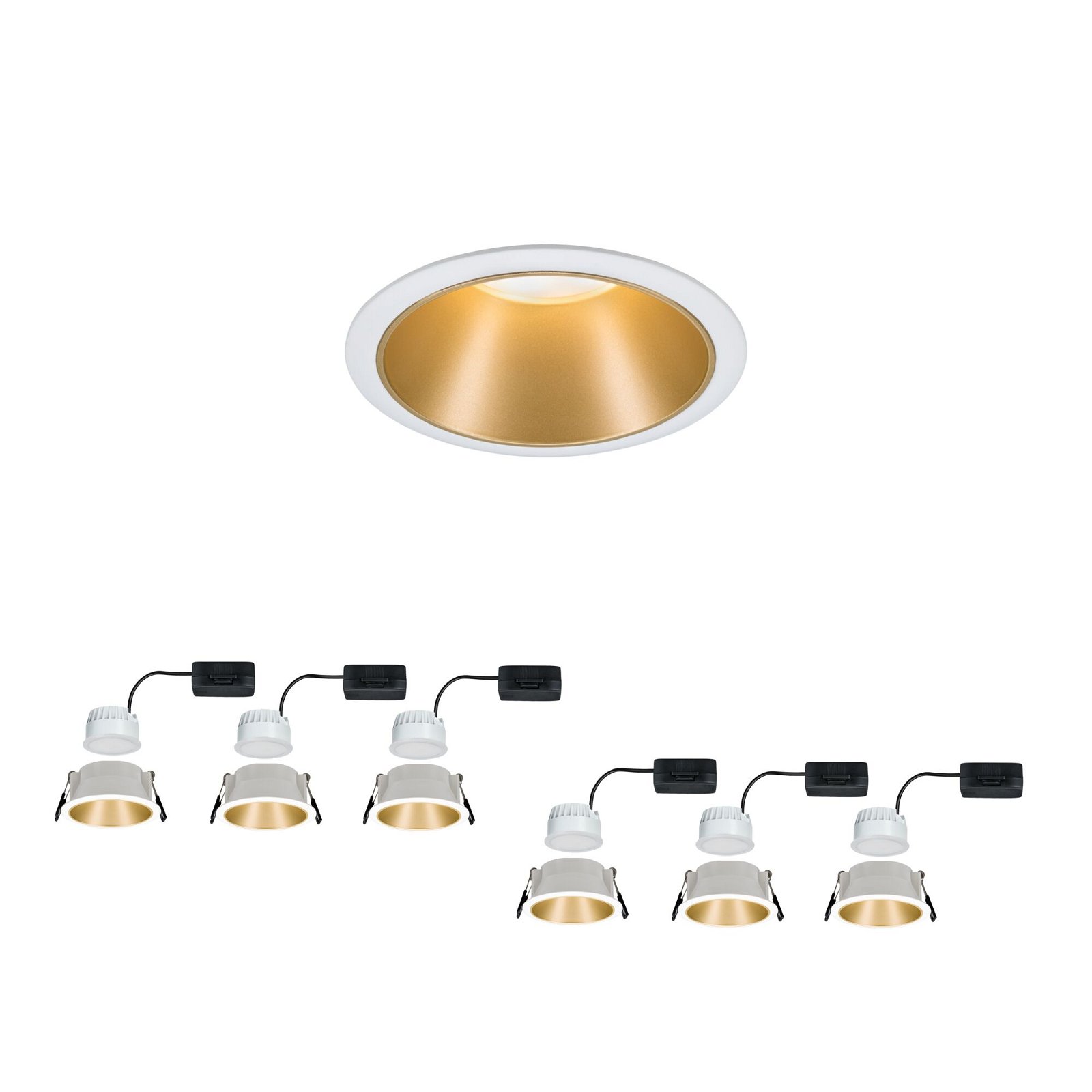 Bundle LED Einbauleuchte 3-Step-Dim Cole 6er-Pack IP44 rund 88mm Coin 3x6W 3x460lm 230V dimmbar 2700K Weiß/Gold