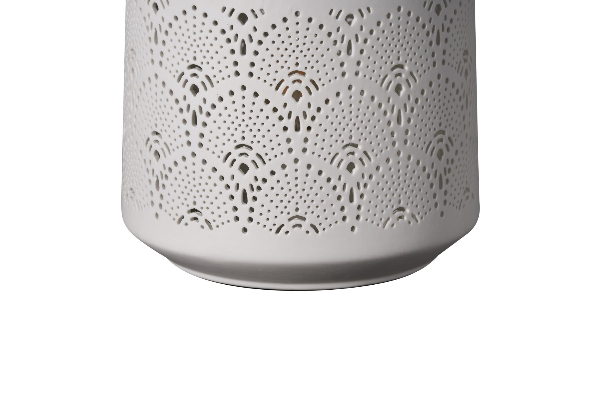 White ceramic lampshade with delicate perforated patterns for decorative LED lighting