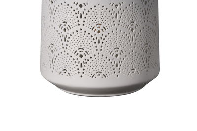 White ceramic lampshade with delicate perforated patterns for decorative LED lighting