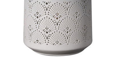 White ceramic lampshade with delicate perforated patterns for decorative LED lighting