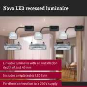 Nova LED recessed luminaire in white plastic with 45 mm installation depth for modern LED lighting