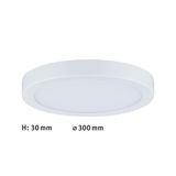 Flat round white LED ceiling light with 30 mm height and 300 mm diameter for modern lighting solutions