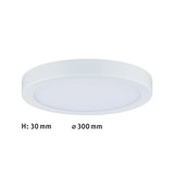 Flat round white LED ceiling light with 30 mm height and 300 mm diameter for modern lighting solutions