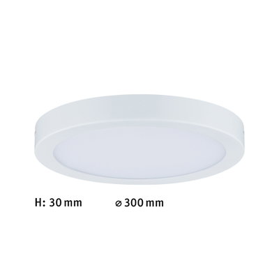Flat round white LED ceiling light with 30 mm height and 300 mm diameter for modern lighting solutions