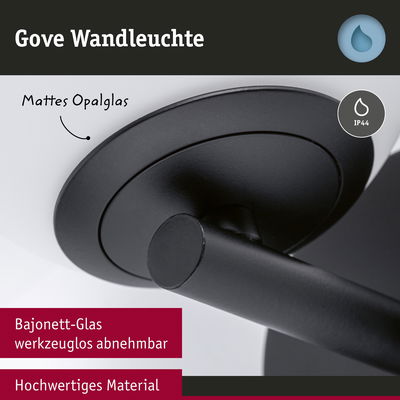 Gove Wandleuchte mit mattem Opalglas und hochwertigem schwarzem Material, IP44 Schutz für Außenbeleuchtung