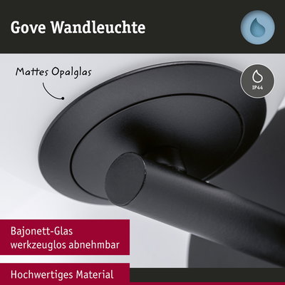Gove Wandleuchte mit mattem Opalglas und hochwertigem schwarzem Material, IP44 Schutz für Außenbeleuchtung