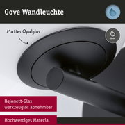 Schwarze Gove Wandleuchte mit mattem Opalglas und Bajonett-Glas, hochwertiges Material, IP44 Schutz