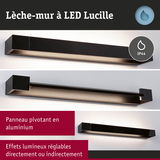 Lèche-mur LED Lucille en aluminium noir avec indice IP44 et effets lumineux réglables.