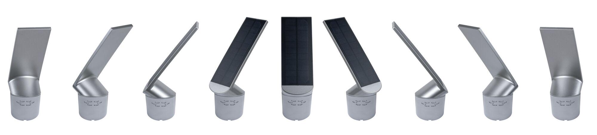 Silver metal solar light with adjustable head for outdoor and garden lighting solutions