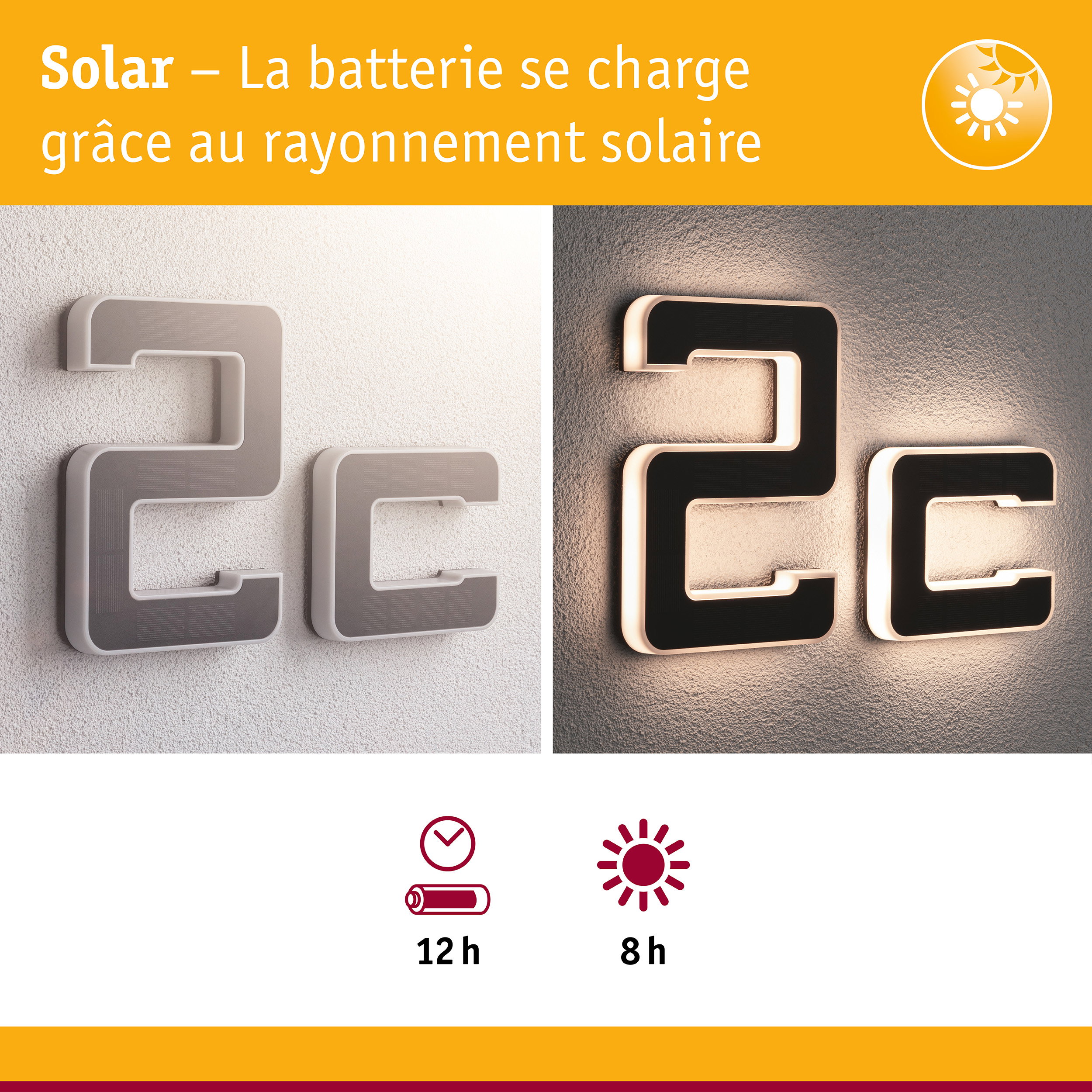 Numéro de maison solaire gris et noir avec éclairage LED pour une lumière extérieure économique en énergie