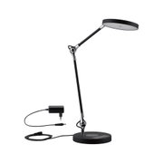 Lampe de bureau LED noire en métal avec tête ronde et adaptateur secteur pour éclairage de bureau