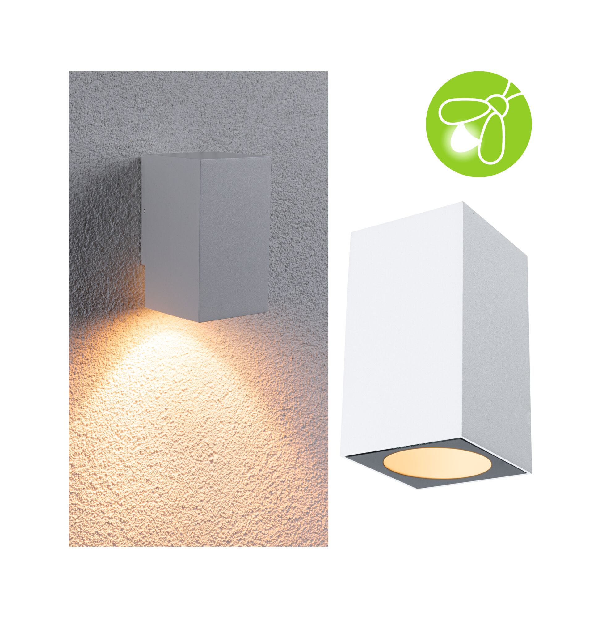 LED-wandlamp Flame insectvriendelijk IP44 hoekig 58x103mm 2200K 4W 265lm 230V 75° Wit Metaal Moderne witte aluminium wandlamp met warmwit LED-licht voor buitenverlichting en energiebesparing