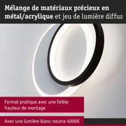 Applique murale LED moderne en métal et acrylique noir avec lumière blanche neutre 4000K