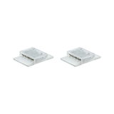 Two transparent plastic LED strip connectors for flexible light strip connections