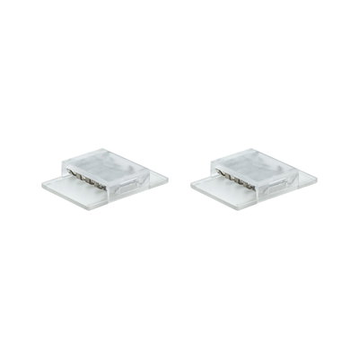 Two transparent plastic LED strip connectors for flexible light strip connections