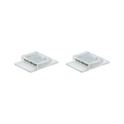 Two transparent plastic LED strip connectors for flexible light strip connections