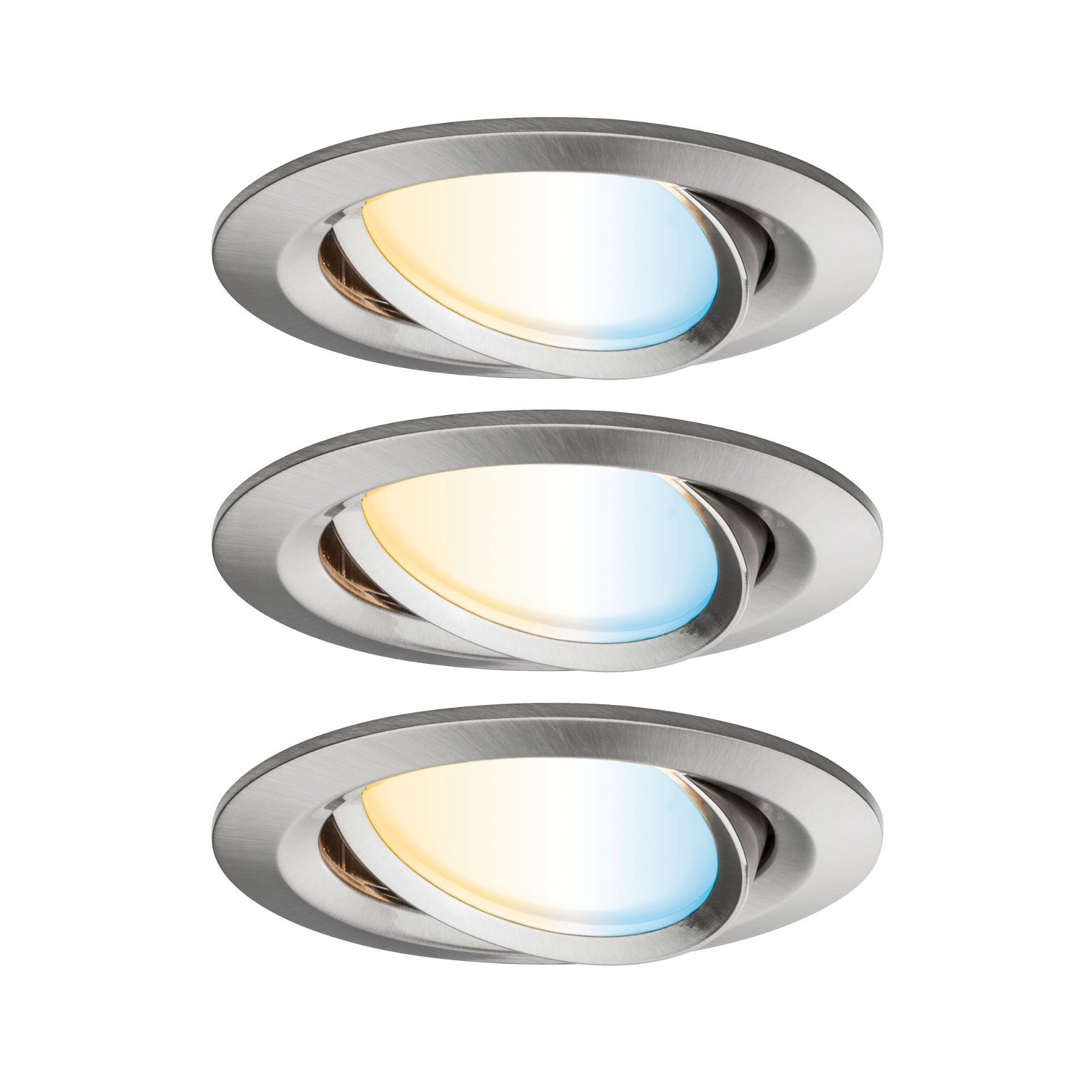 LED Recessed luminaire Smart Home Zigbee Nova Plus Coin Basic Set Swivelling round 84mm 50° Coin 3x6W 3x470lm 230V dimmable Tunable White Brushed iron