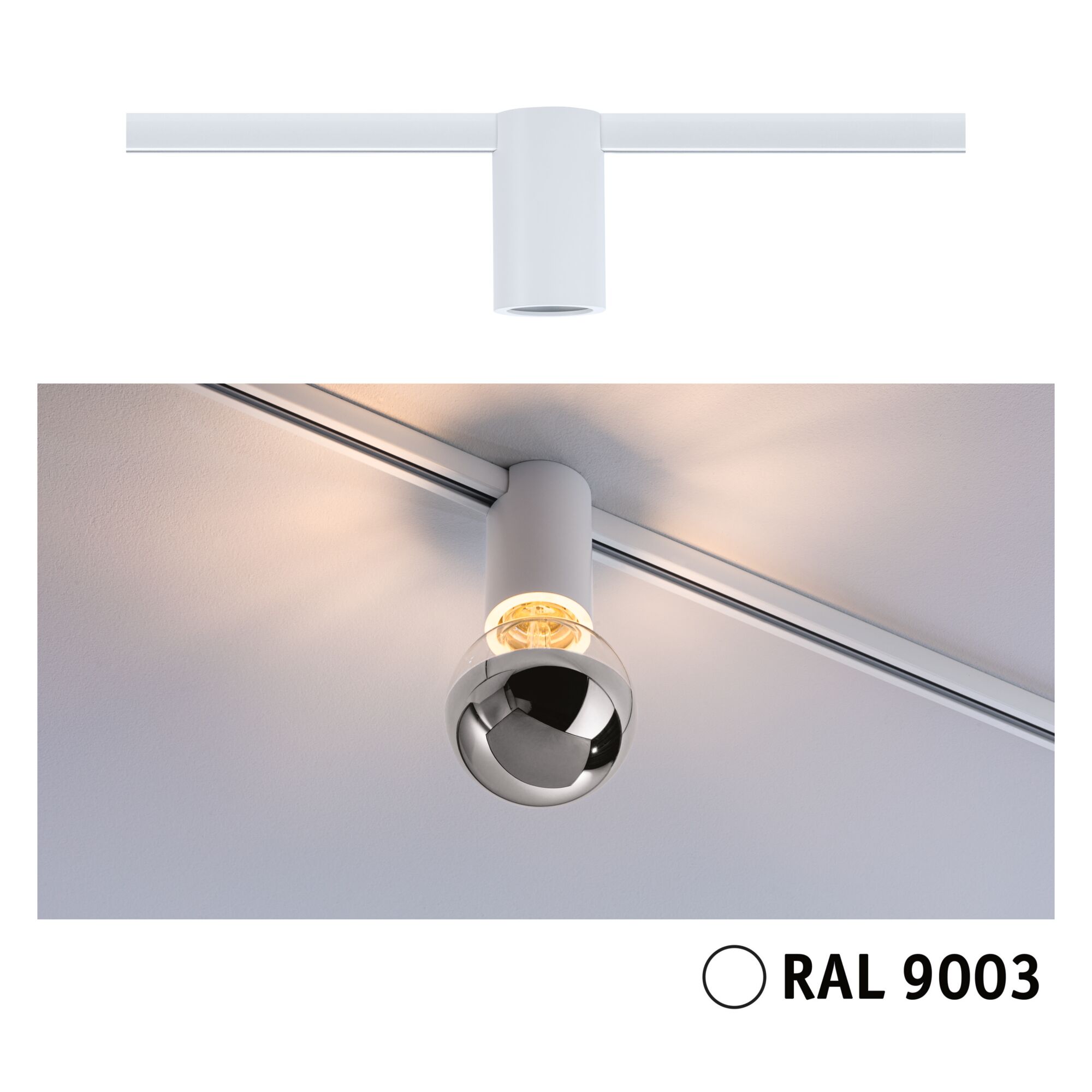 Moderner weißer LED-Strahler aus Metall mit Kugelglas für Schienensystembeleuchtung