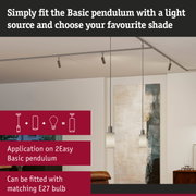 Modern Basic pendant light in silver metal with glass shade and E27 bulb fitting for living rooms