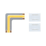 Grey LED corner connector with warm white light for flexible LED strip lighting, accessory for LED light strips.