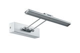 Modern silver metal LED picture light with adjustable arm for focused illumination