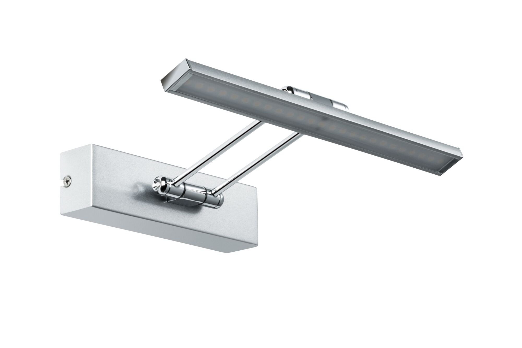 Modern silver metal LED picture light with adjustable arm for focused illumination