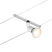 Silberner LED-Seilspot aus Metall mit warmweißem Licht für moderne Beleuchtungssysteme