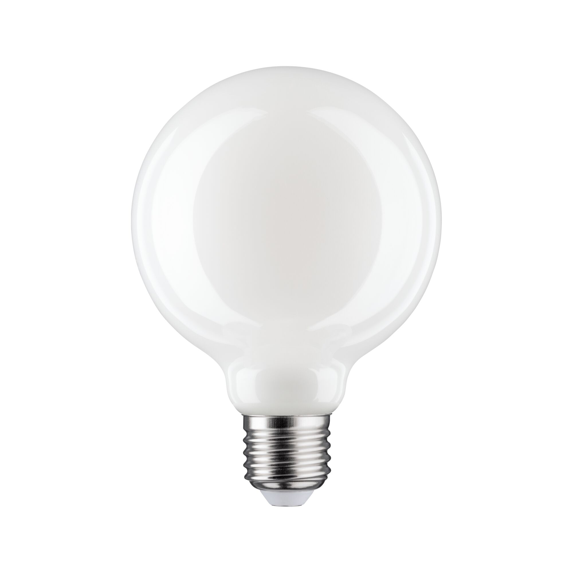 Round white LED bulb with E27 base made of glass for energy-saving lighting