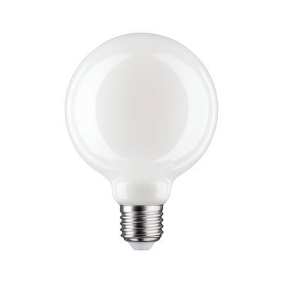 Round white LED bulb with E27 base made of glass for energy-saving lighting
