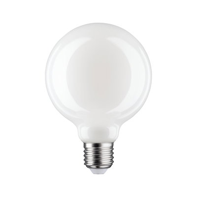 Round white LED bulb with E27 base made of glass for energy-saving lighting
