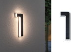 Applique murale LED blanche moderne avec panneau solaire noir, éclairage extérieur blanc chaud.