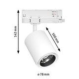 Weißer LED-Spot aus Metall mit 78 mm Durchmesser und 142 mm Höhe, moderner Strahler für Schienensysteme