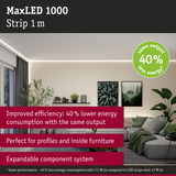 MaxLED 1000 1m LED strip with 40% less energy use, ideal for furniture and profile lighting