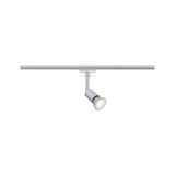 Modern silver metal LED spotlight on track system for flexible room lighting solutions