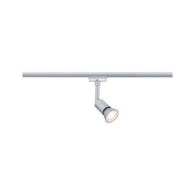 Modern silver metal LED spotlight on track system for flexible room lighting solutions