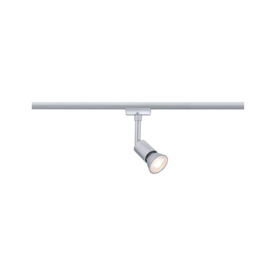 Spot LED moderne en métal argenté sur rail pour un éclairage d’intérieur flexible