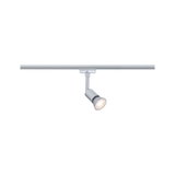 Modern silver metal LED spotlight on track system for flexible room lighting solutions