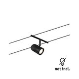 Black metal LED cable spotlight with cylindrical design for modern lighting systems and interior use