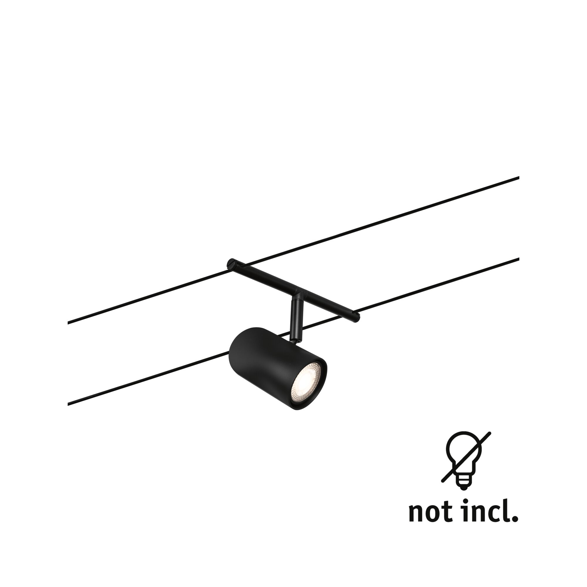 Black metal LED cable spotlight with cylindrical design for modern lighting systems and interior use