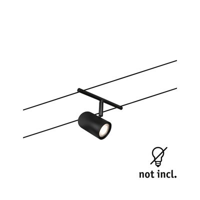 Black metal LED cable spotlight with cylindrical design for modern lighting systems and interior use