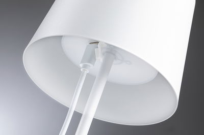 Gros plan sur un abat-jour blanc en métal avec câble et support pour éclairage LED