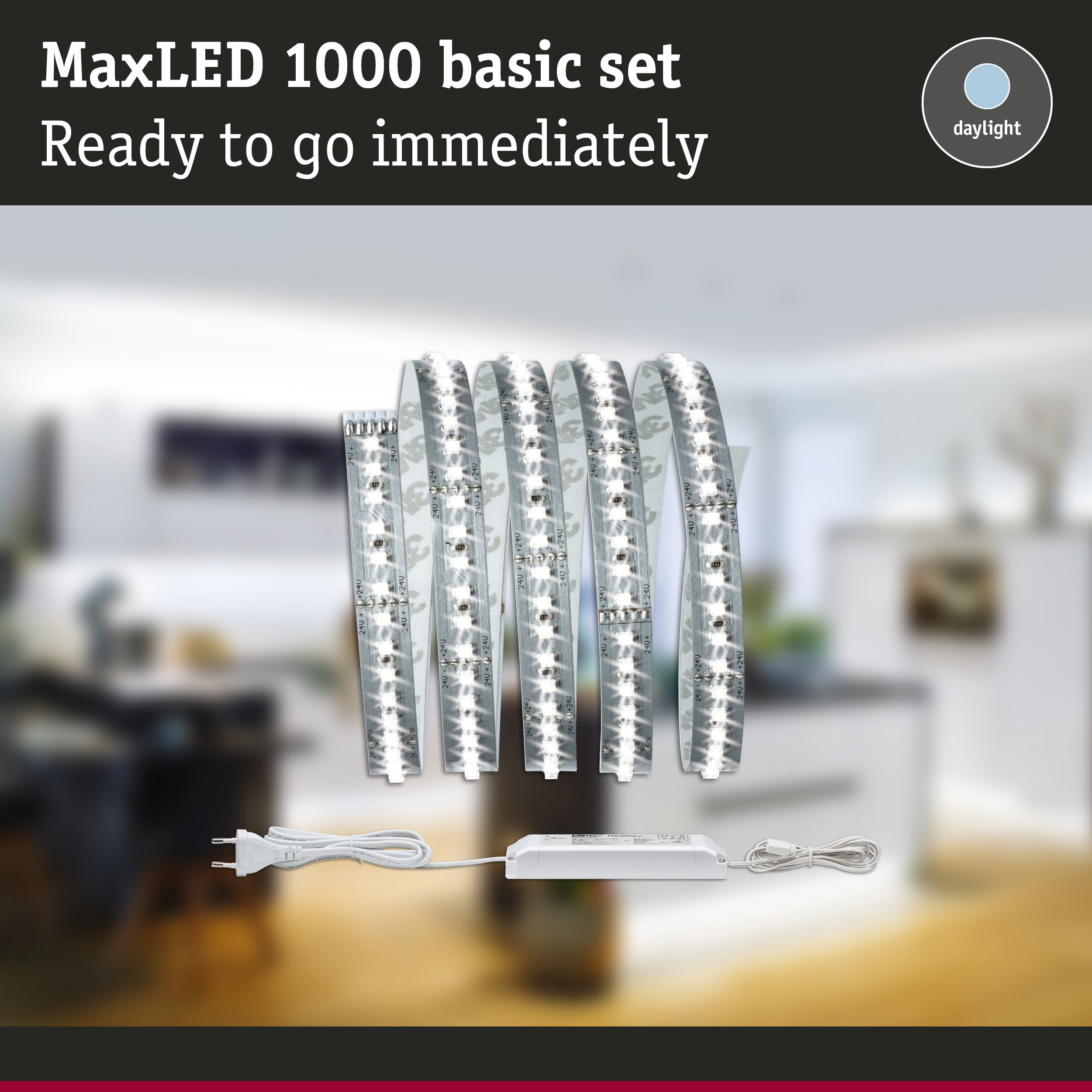 MaxLED 1000 basic set with flexible daylight LED strips and power supply ready for immediate use